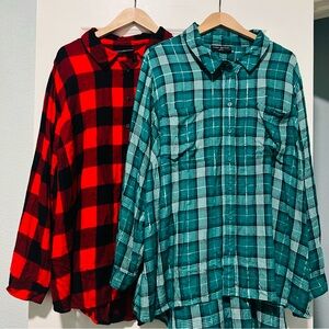 Lane Bryant Women’s Sz 26/28 Relaxed Button-Front Plaid Boyfriend Shirt Bundle
